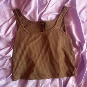 Medium Brown Ribbed Cropped Tank Shein, Good for styling and going out !!